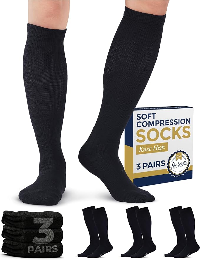 Pembrook® Light Compression Socks for Men & Women - 3 Pairs | 8-15 mmhg Compression Dress Socks for Men | Support Socks by Pembrook