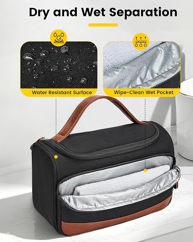 Vorspack Structured Canvas Travel Toiletry Bag for Men, Large-Black | Upright Travel Bag with Wet Pocket, Wide Opening, Bathroom Organizer for Shaving Grooming Skincare, Travel Essentials, Gifts - Image 5