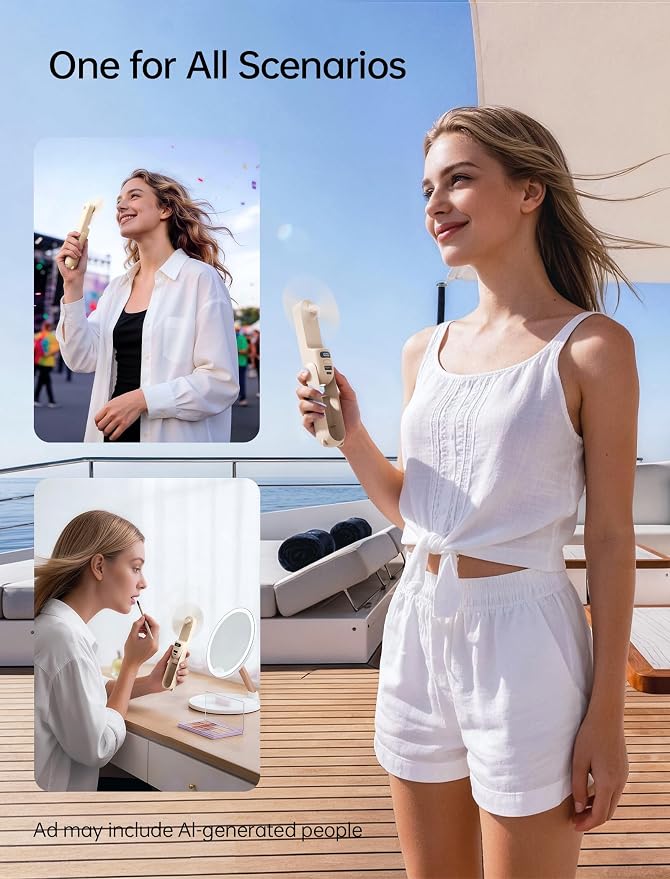 JISULIFE Portable Handheld Fan, 3 In 1-Fan, Power Bank, Flashlight, Brown | Mini Cooling Essential for Outdoor, Small, On-the-Go Pocket Hand Design, 24 Hours, Auto Shut-Off Safety Soft Blade - Image 7