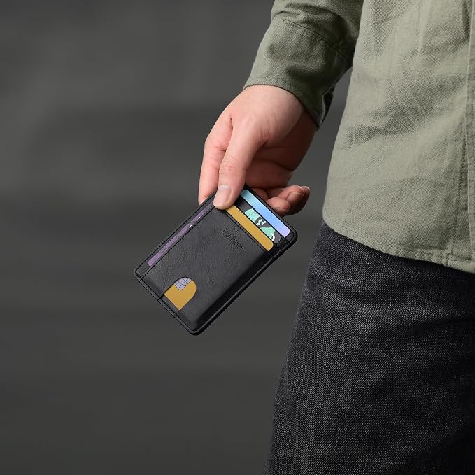 Buffway Slim Minimalist Front Pocket RFID Blocking Leather Wallets for Men and Women - Slate Black | Slim - Image 7