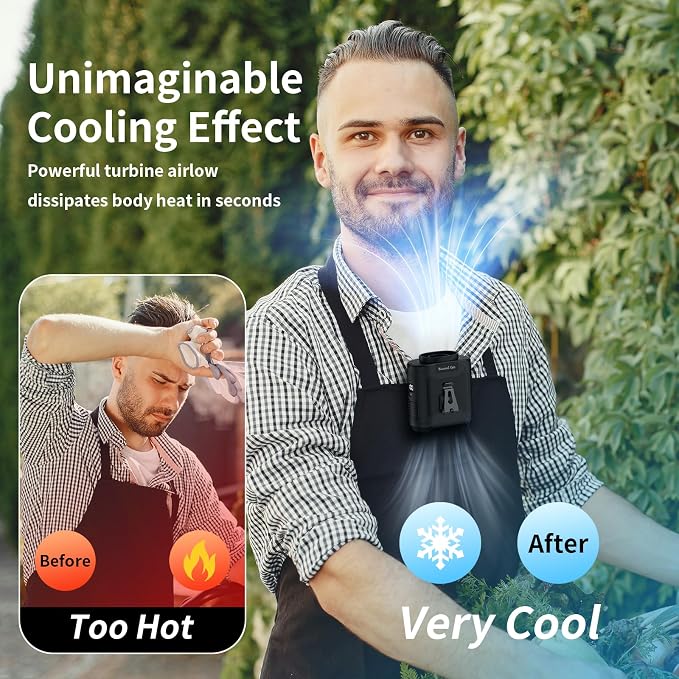 Socool 10000mAh Portable Waist Fan Clip on Wearable Belt Personal Fan Rechargeable Battery operated With 5 Speeds & Flashlight Neck Hands-Free 40H Cooling For Outdoor Camping Travel (Black) - Image 8