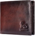 Men's Cowhide Leather RFID Wallet, Slim Bifold (Dark brown) | 2 Clear ID Windows, 10 Card Slots, Zipper Coin Pocket, Gradient Finish for Business, Travel, Daily Carry and Gifts by STEELLION