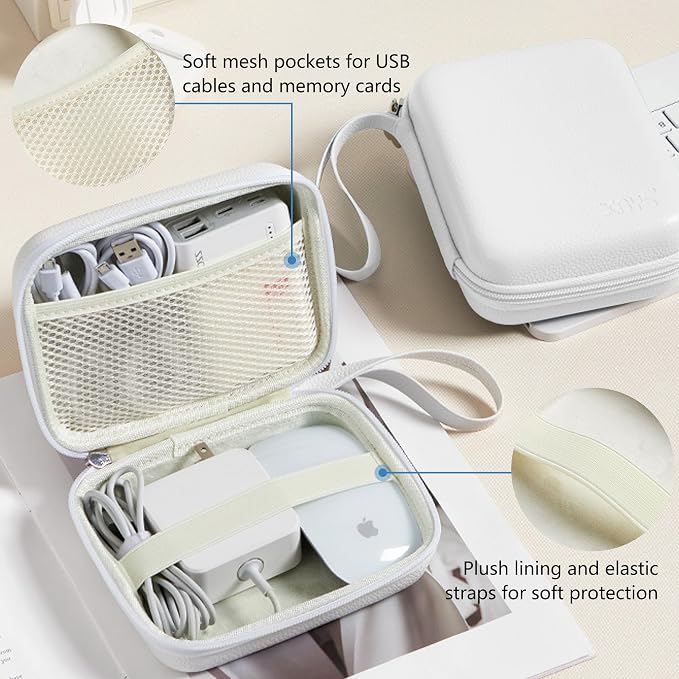 Portable Charger Case, Tech Pouch Travel Organizer, L, White | Hard Shell Electronic Storage for MacBook Power Adapter, Magic Mouse, Charging Cords, Power Bank Laptop Accessories - Image 5