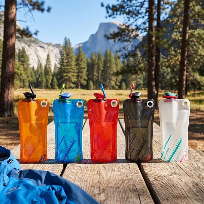 5 Pack Collapsible Water Bottles With Carabiner, 34oz Foldable Water Bottle with Leakproof Lid, Food-Grade Silicone Portable Reusable Water Bottle for Hiking,Sports,Camping,Biking, Traveling - Image 3