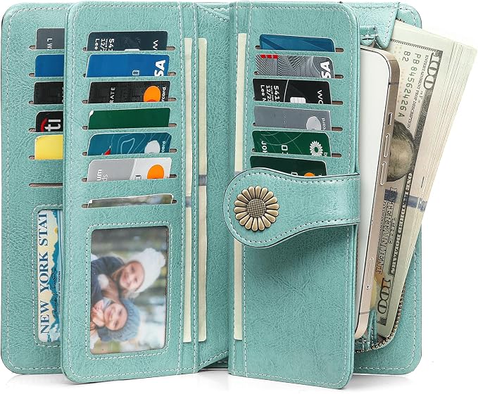 SENDEFN Wallets for Women Leather Credit Card Holder with RFID Blocking Large Capacity Wristlet | with RFID Blocking - Image 2