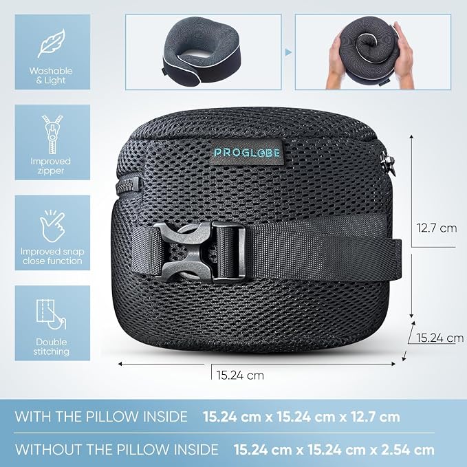Neck Pillow Case and Travel Bag, Compression Storage Cover, Black | Mesh Cover with Snap Clasp, Compact Carrying Case Attaches to Luggage, Backpack or Purse, for Travel Neck Pillows - Image 3