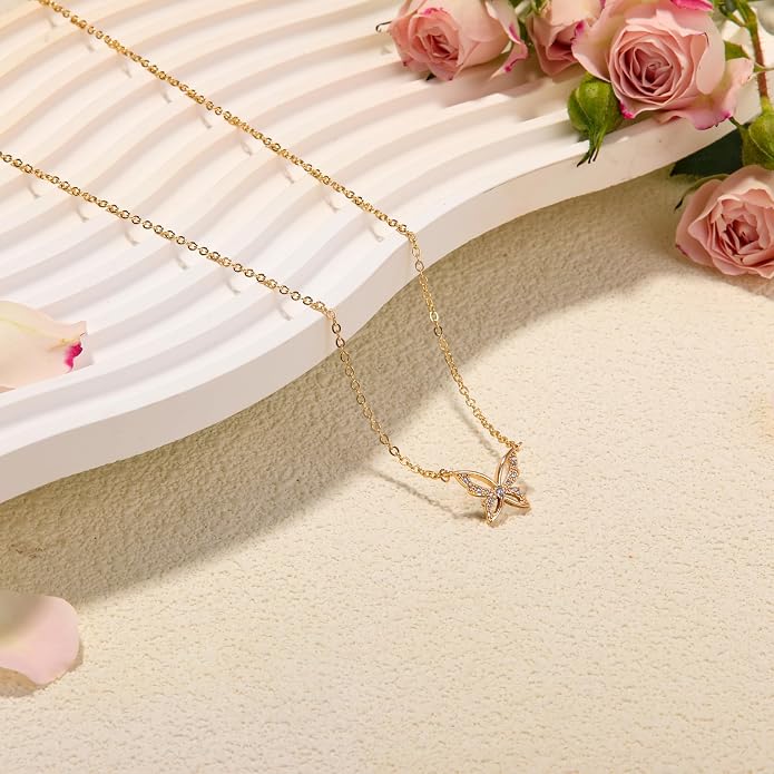 RZKING Golden Necklace for Women, Dainty Butterfly Heart Bow Rose Necklace, Gifts for Best Friend Sister Mom Girlfriend, Graduation Chritmas Birthday Anniversary Thank You Gifts - Image 4