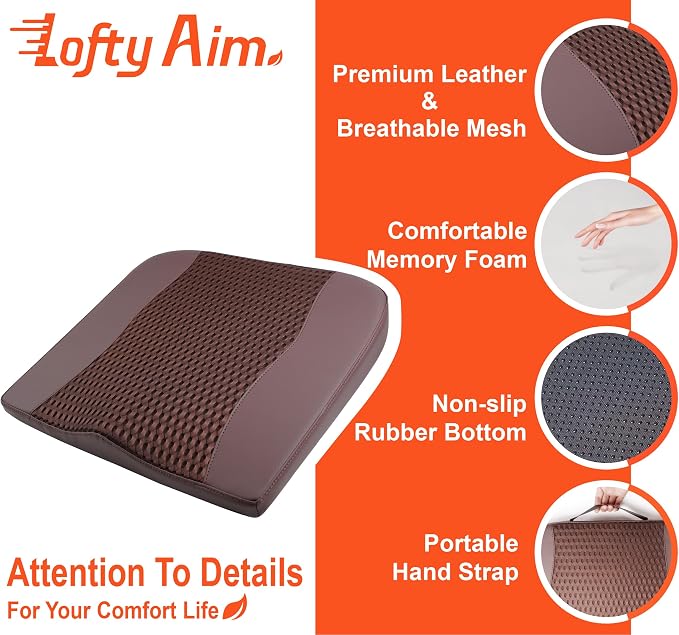 Lofty Aim Car Seat Cushion, Memory Foam Car Seat Cushions for Long Driving | Comfy Car Seat Pillow for Pain Relief, Driver Seat Cushion Adds Height, Butt Cushion for Car, Office Chair, 4D Mesh Brown - Image 5
