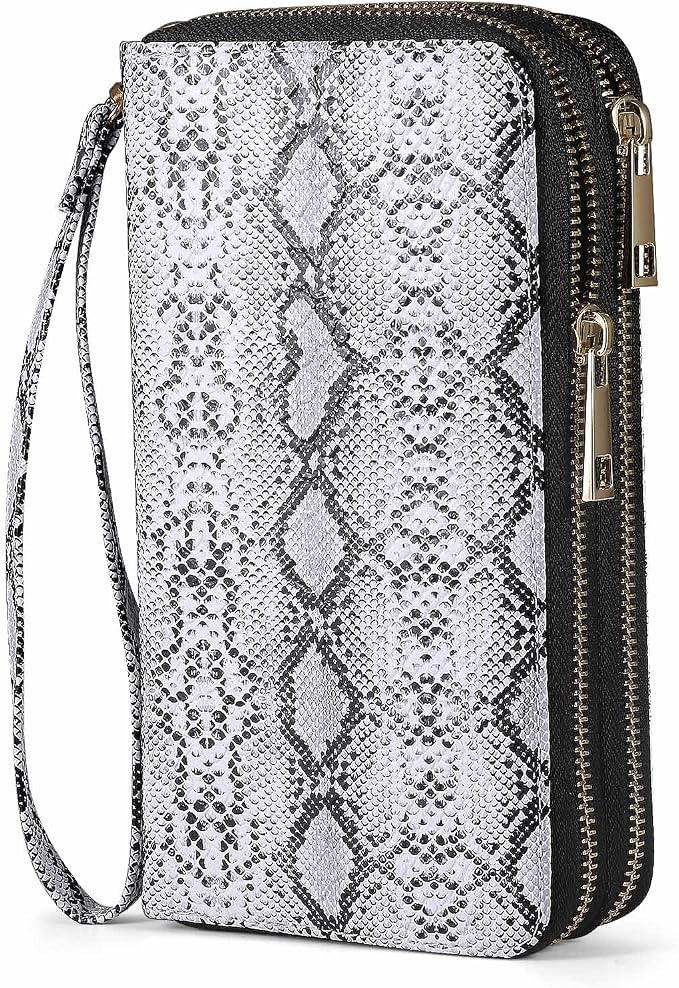 Double Zipper Wallet for Women That Hold Big Cell Phone with 17 Card Slots and Coin Pocket, RFID Blocking Anti Theft, Snakeskin by HAWEE