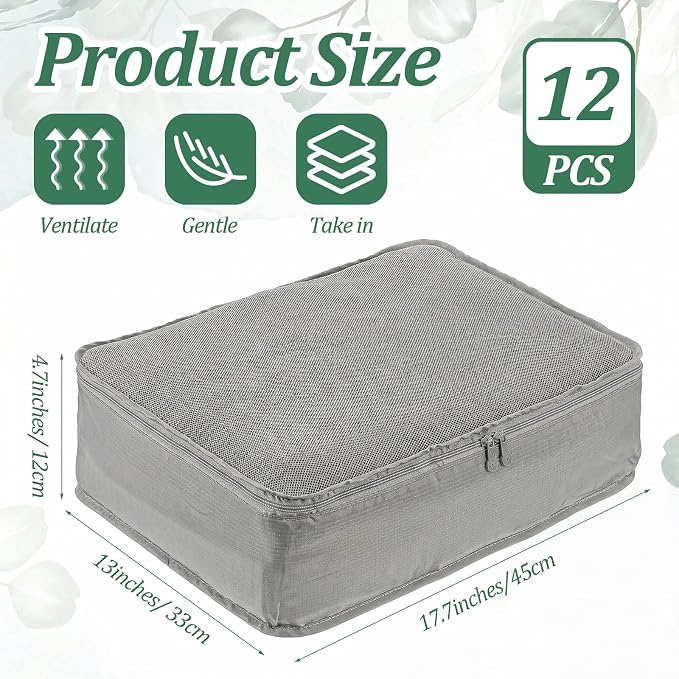 Kifmurase 12 Pcs Packing Cubes for Suitcase Travel Luggage Organizers Bulk Large Mesh Clothing Underwear Bags Foldable Laundry Bags for Hiking Camping Backpacking Clothes Accessories (Gray) - Image 2