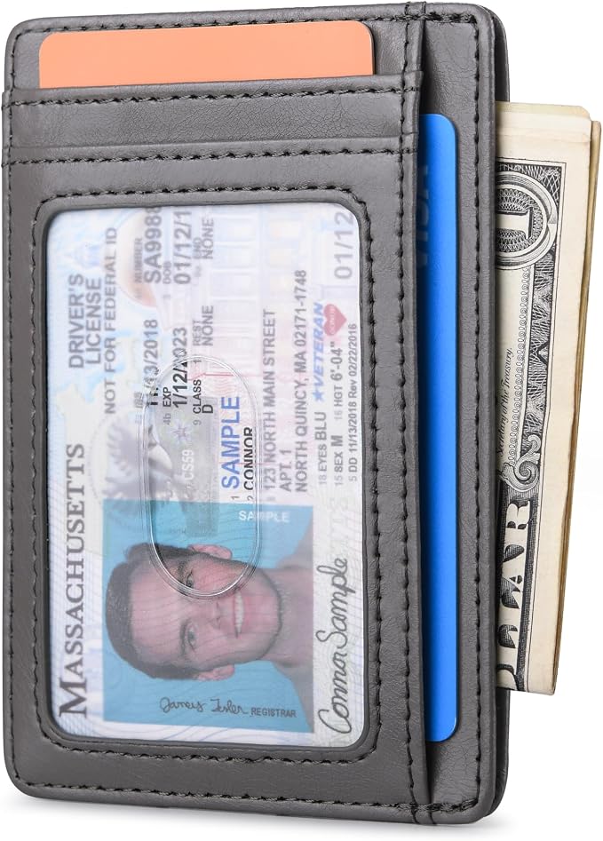 Buffway Slim Minimalist Front Pocket RFID Blocking Leather Wallets for Men and Women - Alaska Grey - Image 2