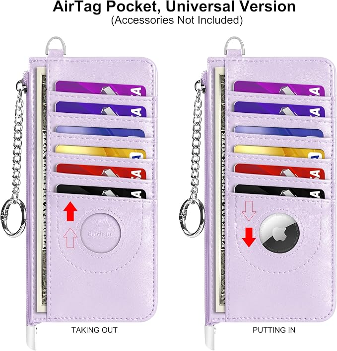 RFID Blocking Slim Credit Card Holder Wallet with Zipper Money Pocket & Keychain, Slim Airtag Wallet for Men Women - Image 6