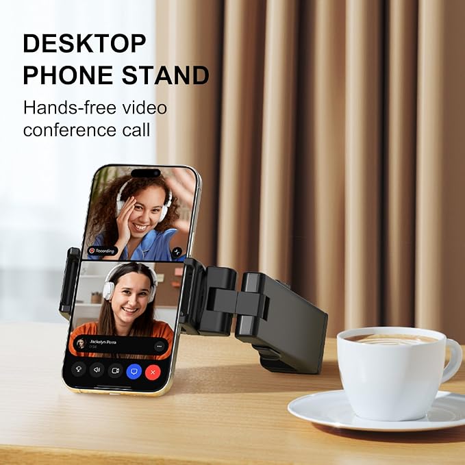 Perilogics Gen 2 Airplane Phone Holder Mount, Travel Essential Phone Stand | Upgraded Silent Hinge, 360° Adjustable, Compact Size, Wider Clamp Fits iPhone, Android & Gaming Devices - Image 9
