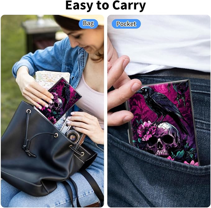 Metal Wallet,Credit Card Holder for Women Men,RFID Blocking Card Holder Wallet Mini Slim Aluminum Wallet ID Case Hard Card Case Business Card Holder Case,Flower Skull Crow - Image 4