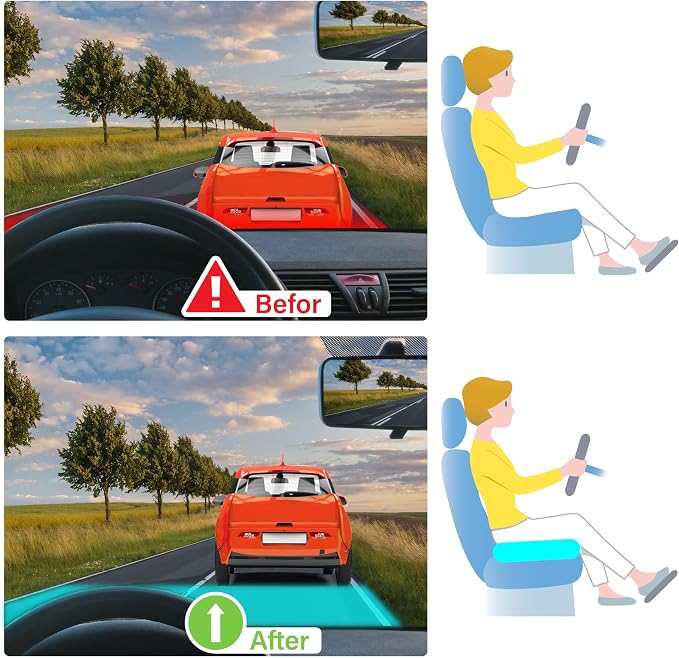 Allaboutsla Car Seat Cushion for Driving, Car Seat Pillow for Short Drivers | Ergonomic Memory Foam Seat Cushion for Pain Relief, Adult Booster Seat for Car, Butt Cushion for Car, Truck, Office, Black - Image 6