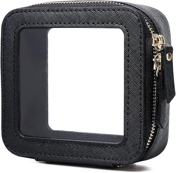 Pinkmik Mini Clear Makeup Bag, Black, MINI-1 | Small Size, Zipper Closure, Cosmetic & Toiletry Case, Purse Organizer, Car Essentials by Pinkmik
