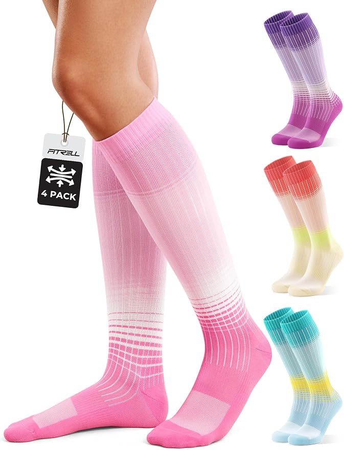 FITRELL 4 Pairs Compression Socks for Women & Men, 15-20mmHg Circulation Support for Athletic Travel Daily Wear by FITRELL