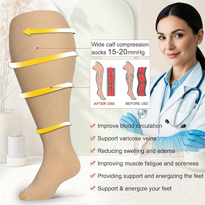 Diu Life 3 Pairs Plus Size Compression Socks for Women and Men Wide Calf Extra Knee High Support for Circulation - Image 5
