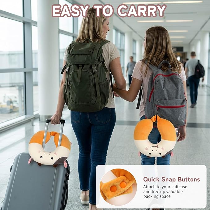 Memory Foam Travel Neck Pillow for Teens and Adults, Removable Cover, Cow | Machine washable, 17 in neck size for teens and adults, 360-degree head and chin support, car and airplane use - Image 5