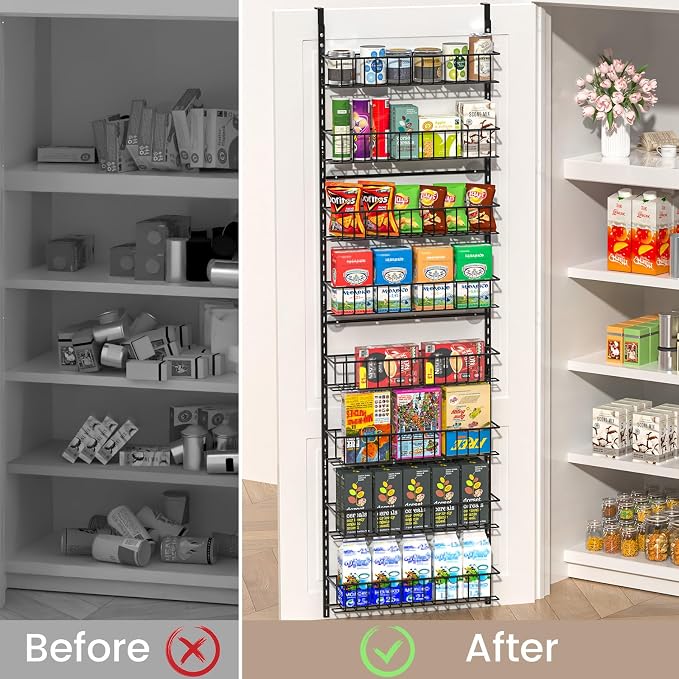 ElegantArray 8-Tier Pantry Door Organizer, Black | Over The Door, Hanging Spice Rack Shelves, Home Office Laundry Room Bathroom & Kitchen, Storage Rack - Image 2