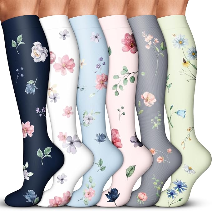 Acture 6 Pack Compression Socks for Women and Men - Knee High for Medical, Running, Nurses, Travel by Acture