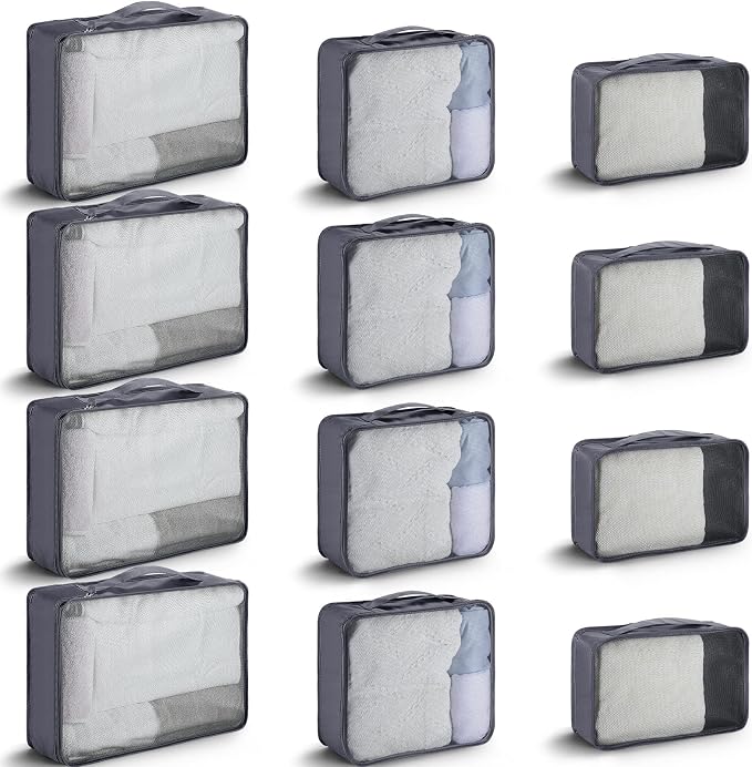 Tudomro 12 Pcs Large Packing Cubes Luggage Organizers for Suitcase Mesh Travel Organizer Bags Travel Packing Organizers for Traveling Camping Hiking by Tudomro