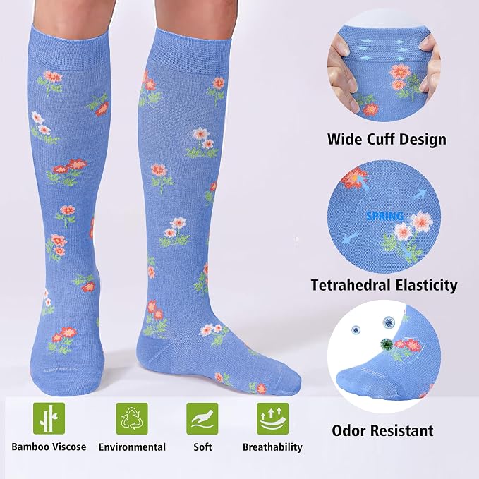 LEVSOX Viscose Made from Bamboo Compression Socks for Pregnant Women 20-30 mmHg Knee High Cute Mens Supports Socks for Travel - Image 3
