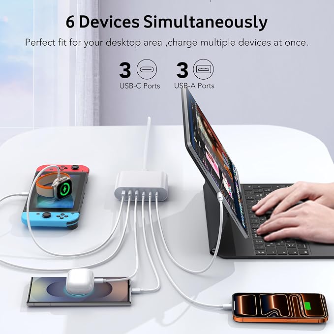 100W USB C Fast Charger Block Compact GaN 6 Port PD USB C and QC USB A Wall Charger Type C Charging Station Hub Adapter Plug Cube Brick for iPhone 17 16 15 14 Pro Max iPad Pro Air Samsung Pixel LG - Image 3