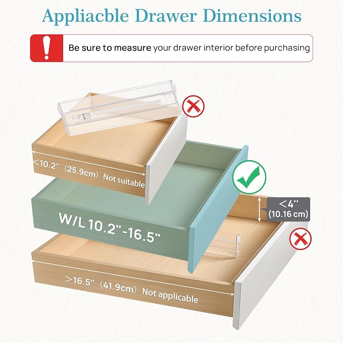 Vtopmart 8 Pack Drawer Dividers for Clothes, 4" High 10.2"-16.5" Adjustable Expandable Dresser Drawer Organizer, Clear Plastic Separators for Dresser, Baby Clothing, Underwear, Cosmetic, Toiletries | Expandable Dresser Drawer Organizer, Clear Plastic S... - Image 2
