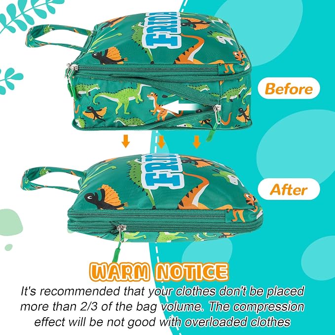 Paterr 7 Pcs Days of Week Packing Cubes for Travel Compression Packing Cubes for Kids Summer Camp Daily Outfit Suitcase Organizers Zippered Storage Bag for Cruise Vacation Essentials(Dinosaur) - Image 3