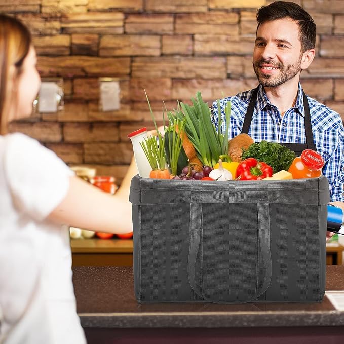Reusable Grocery Shopping Bags 10 Pack Large Foldable Tote Bags Bulk | Eco Produce Bags with Long Handle for Shopping Groceries Clothes (Dark Grey & Black) - Image 3