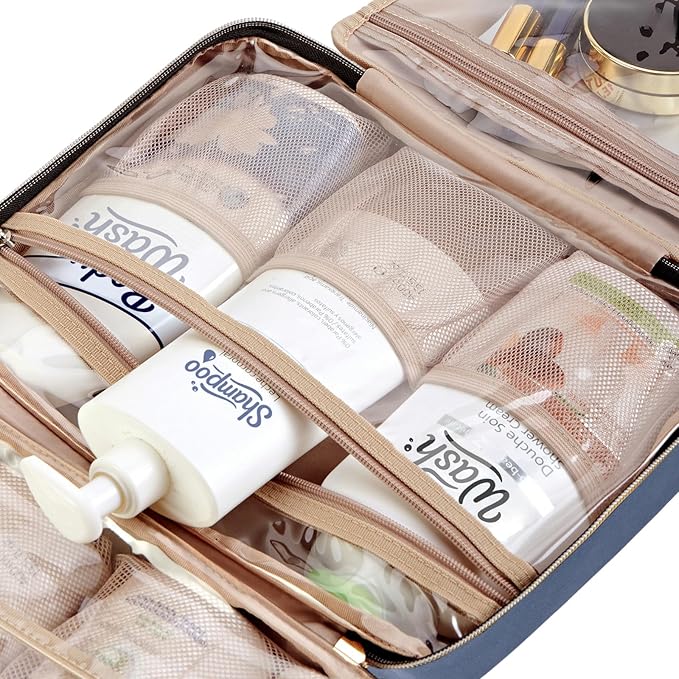NISHEL Travel Toiletry Bag for women, Portable Hanging makeup Organizer | for Travel-Sized Shampoo, Conditioner, Brushes Set, makeup Accessories, Large Size, Aegean-Blue - Image 6