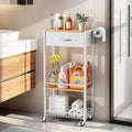Lewondr 3-Tier Slim Storage Cart with Drawer, Rolling Utility Cart, White | Handle & Lockable Wheels, with Wood Top, Metal Frame, Kitchen Bathroom Laundry Room Organizer for Small Spaces by Lewondr