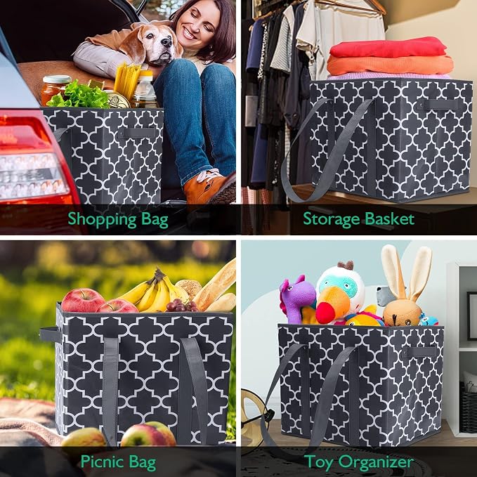 Reusable Grocery Bags 6Pack Foldable Washable Large Storage Bins, Dark Grey | Water Resistant Shopping Tote Bag Bins - Image 2
