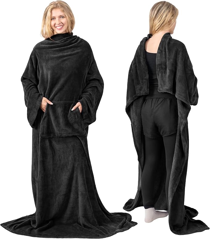 PAVILIA Blanket with Sleeves for Adult Women Men, Soft Warm Wearable Blanket Fleece Wrap Throw, Robe Blanket Gift - Image 3