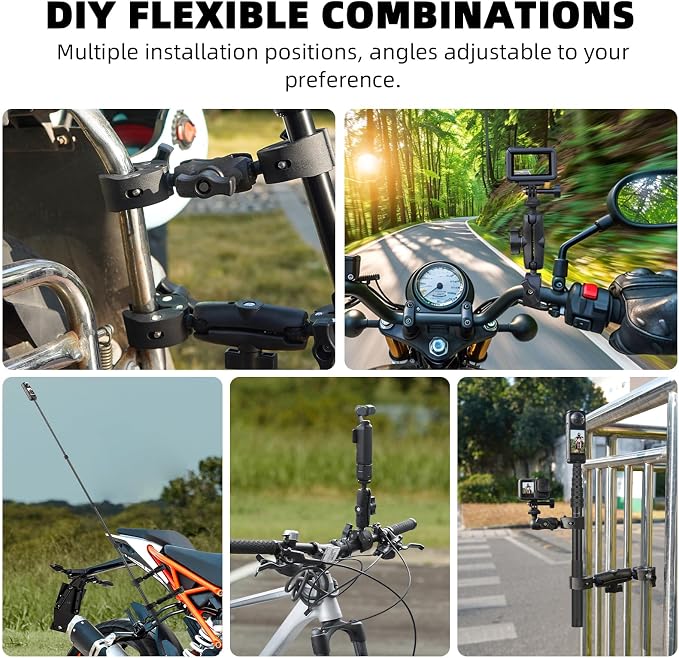BRDRC Motorcycle Mount for Insta360 X5 X6 X4, Bike Handlebar Clamp Mounts 59" Invisible Selfie Stick Bundle Kit for Insta 360 X5 X6 X4 Air X3 X2 X ONE, for DJI OSMO 360, for GoPro Camera Accessories - Image 4