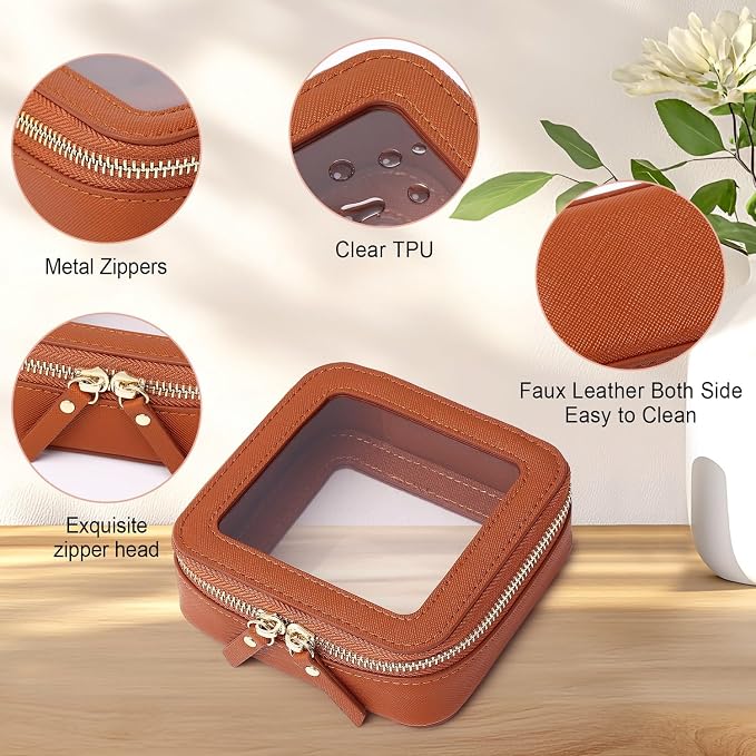 Pinkmik Small Clear Mini Makeup Bag, Brown, MINI-1 | Cosmetic Case & Toiletry Bag, Zipper Closure, Purse Organizer, Car Essentials - Image 5