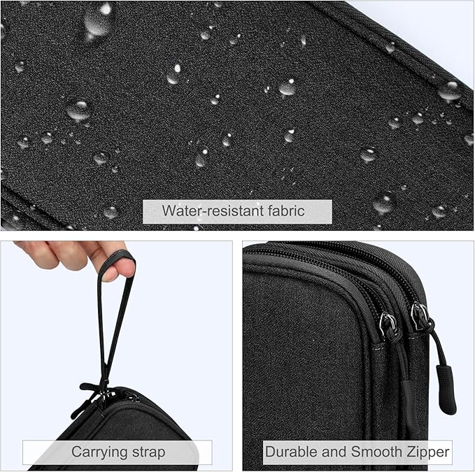 FYY Electronic Organizer, Travel Tech Pouch Bag, Cable Organizer Black | Wrist Strap, Waterproof, Double Layers Portable Electronics Travel Carrying Case for Cord, Charger, Daily Business Trips Use - Image 4