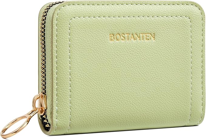 BOSTANTEN Credit Card Holder RFID Small Wallets Woman Zipper Card Wallet | Slim, Compact, Front Pocket, Accordion, Vegan Leather, Thin for Daily Use, Travel, Gifts for Women, Grass Green by BOSTANTEN