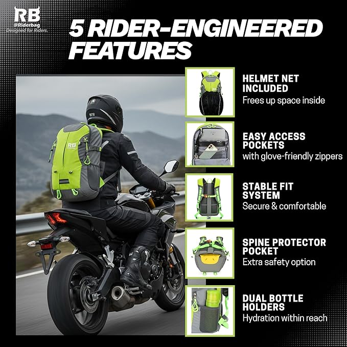 Reflective Motorcycle Backpack, Hi Viz Commuter Riding Bag | Designed by Riders for Everyday Rides with Laptop Compartment and Helmet Net. Built to Help You Be Seen. - Image 4