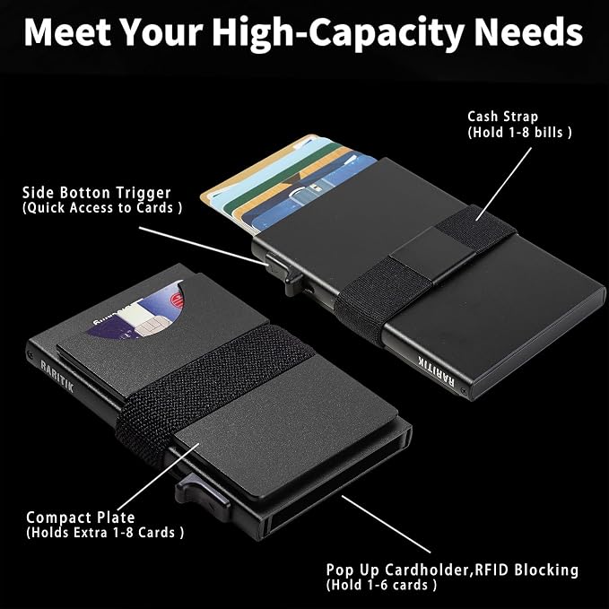 Slim Card Holder Wallet for Men, Minimalist RFID Blocking Pop Up Wallet, Smart Metal Business Card Case Holds 12 Cards, Money Clip, Front Pocket Wallet, Gifts for Men - Image 4