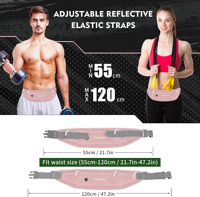 Slim Running Belt Fanny Pack, Waist Pack Bag for Women Men, Running Pouch for Phone Waterproof Reflective with 3 Pouches, Running Phone Holder for Sports, Traveling (Pink) - Image 2
