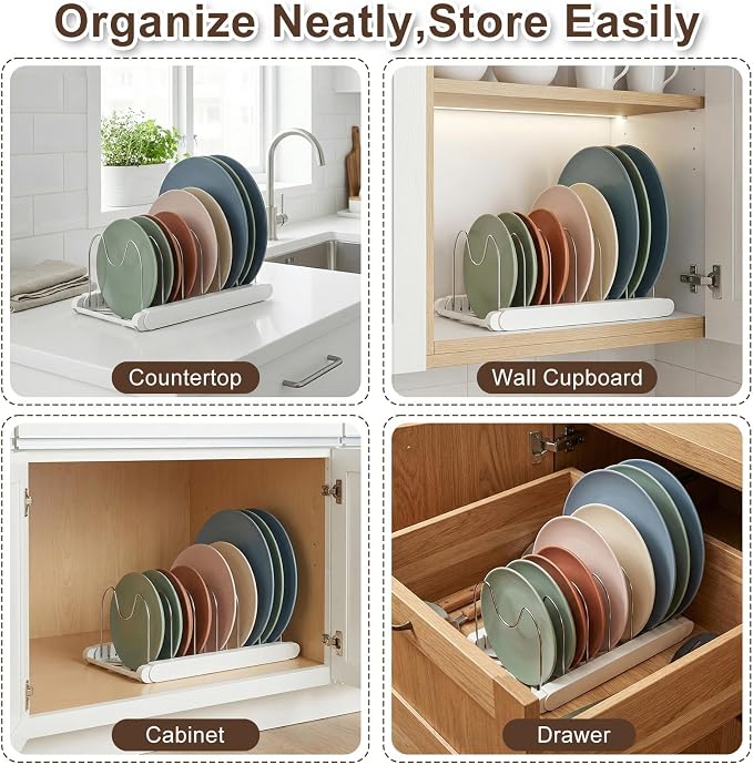 Expandable Pots and Pans Organizer Under Cabinet | 7 Stainless Steel Dividers, 13-22 inch Heavy Duty Pan Rack with Lid Holder, Pot Organizer Inside Cabinet for Kitchen Storage - Image 2