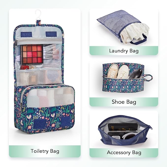 OlarHike 8 Set Compression Packing Cubes for Travel Essentials,Compressible Expandable Space Saver Bags for Organizing Clothes,Luggage Garment Bags with Over 1000 pcs Mesh Holes(Dark Blue Floral) - Image 5