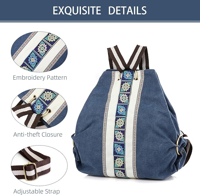 Goodhan Women Canvas Backpack Daypack Casual Shoulder Bag, Vintage Heavy-duty Anti-theft Travel Backpack - Image 2