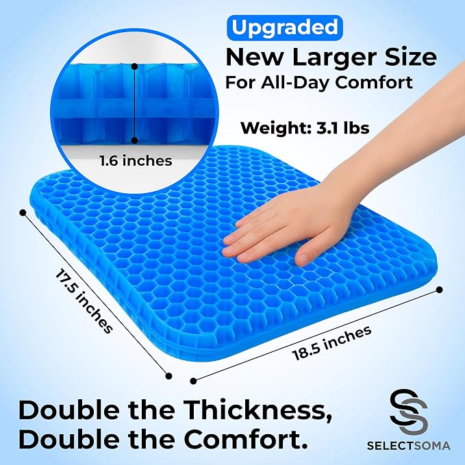 Gel Seat Cushion for Long Sitting, Pressure Relief for Sciatica, Tailbone, Coccyx & Back Pain, Office Chair, Wheelchair, Car & Truck – Large Size Blue Gel - Image 3