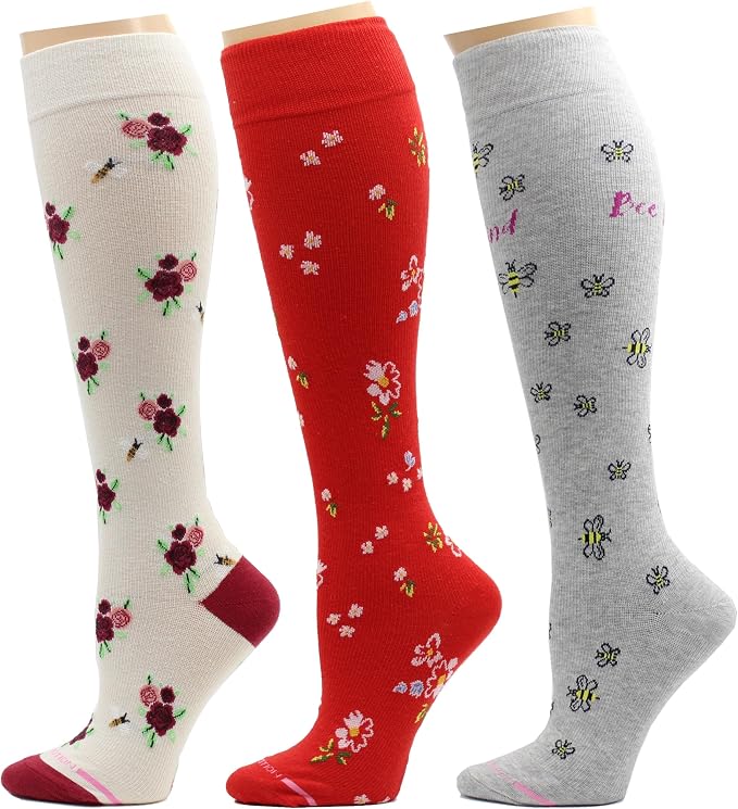 Dr. Motion 3 Pairs Light Summer Bright Fun Graduated Compression Women's Knee-Hi Socks by Dr.+Motion