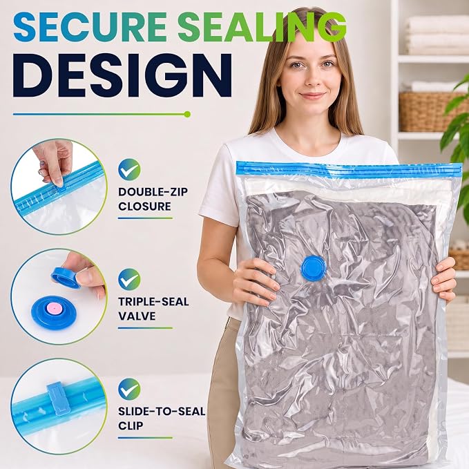 FUNFERY 20 Pack Vacuum Seal Bags for Clothing Travel,Vacuum Storage Bags with Pump,Compressing Packing Bag for Clothes,Blankets,Comforters,Home Storage,Space Saving Bag for Moving Supplies-Combo Set - Image 7