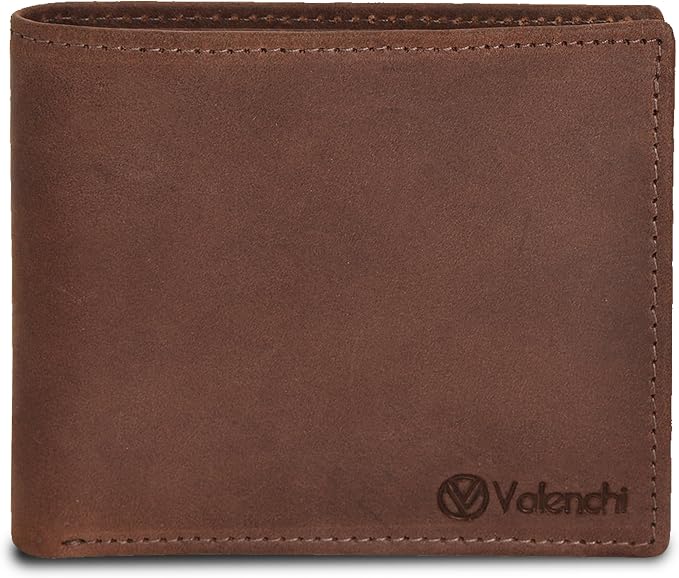 VALENCHI Genuine/Real Leather Bifold Wallet For Men - RFID Blocking/Protected Men's Slim Wallet - Christmas Gifts For Men (Brown Crazy Horse BF01) by VALENCHI