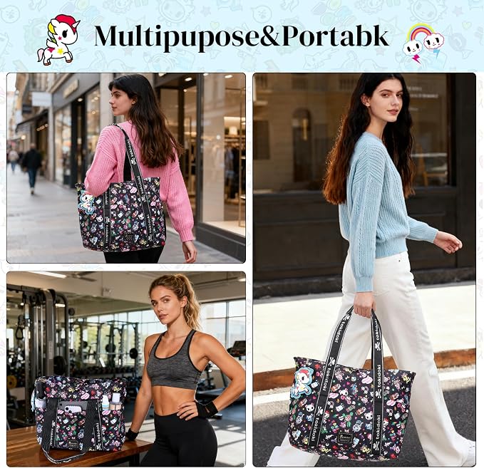 tokidoki Unicorno Foldable Tote Bag for Women, Canvas Tote Bags with Doll Portable Shoulder Handbag for school Work Travel - Image 3